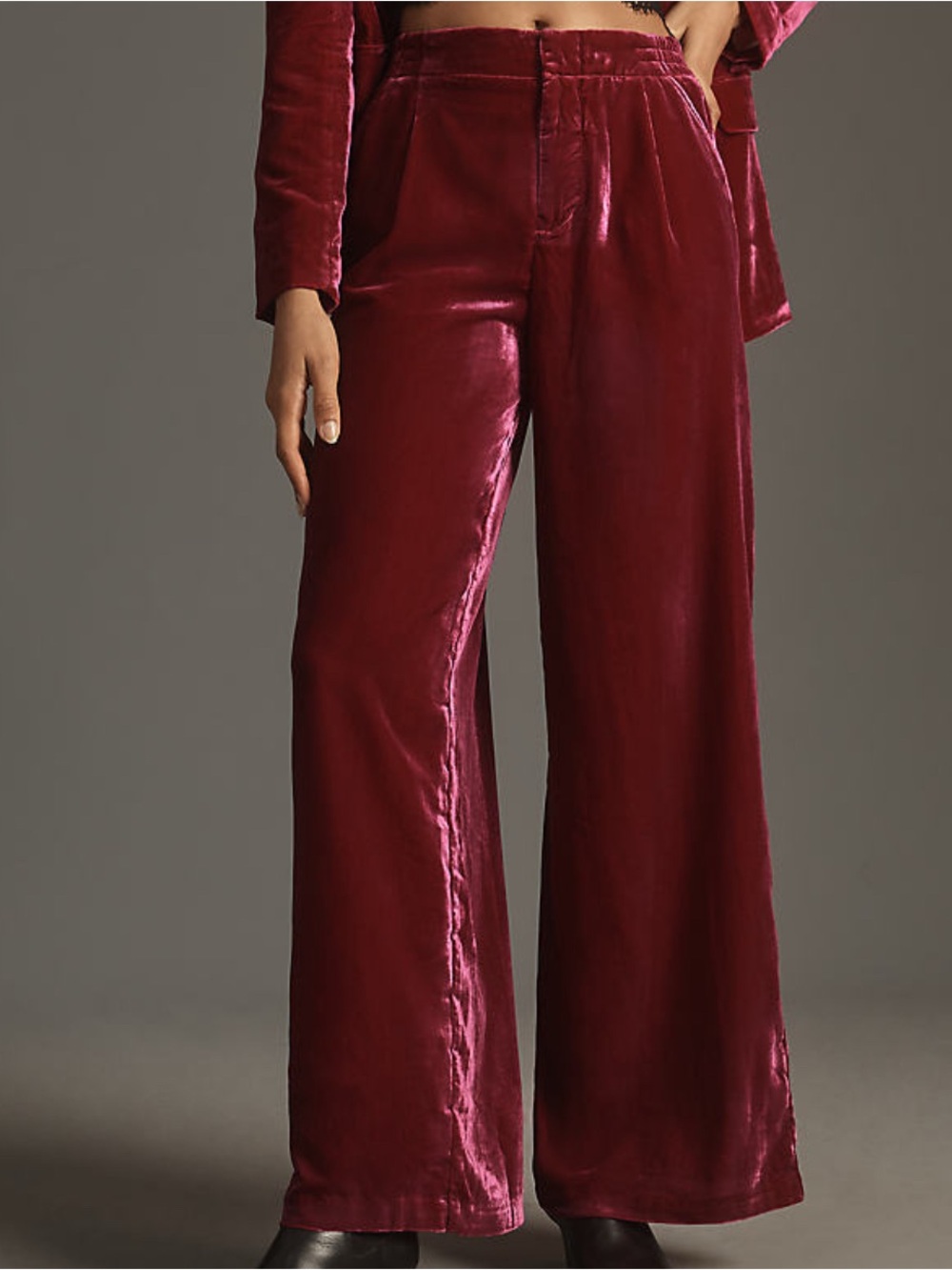 ANTHROPOLOGIE Hot Pink Wide-Leg Trousers Velvet Pants Size XS NWT!